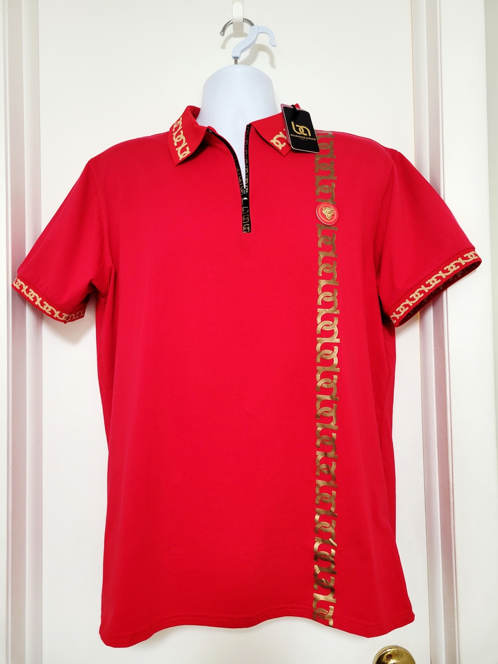 Men's Bourgeois Avenue Polo Shirt with Gold Trim - Luxury Zip Collar